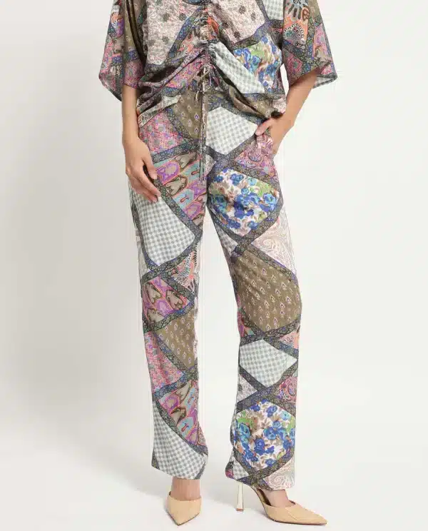 Viscose, Abstract Patch Print, Straight-Fit Trouser, Allan in Multicolor