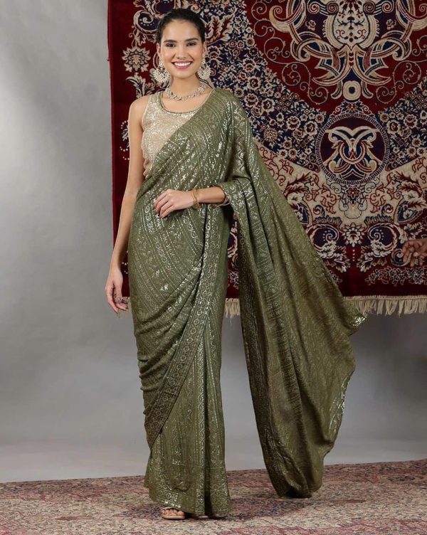 Embellished Pre-Stitched Saree with blouse by Aurelia