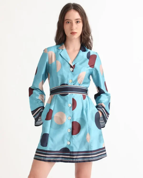 Polka Perfection Short A-Line Dress Buffe - Dusky Blue