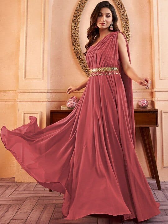 Sleeveless Maxi Ethnic Dress With Embellished Belt by Inddus