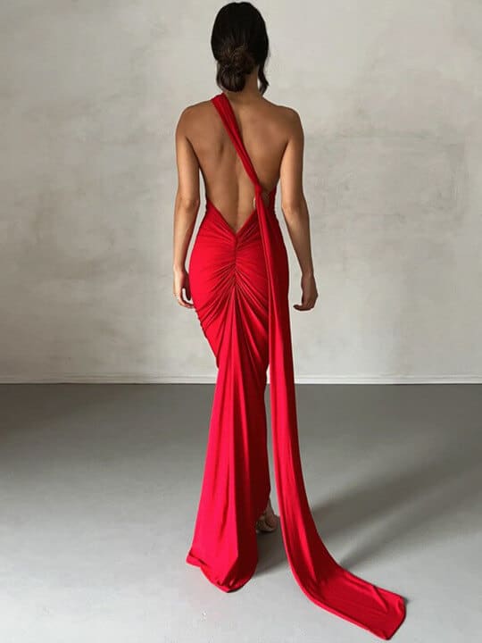 Red One Shoulder Maxi Dress by StyleCast x Revolte