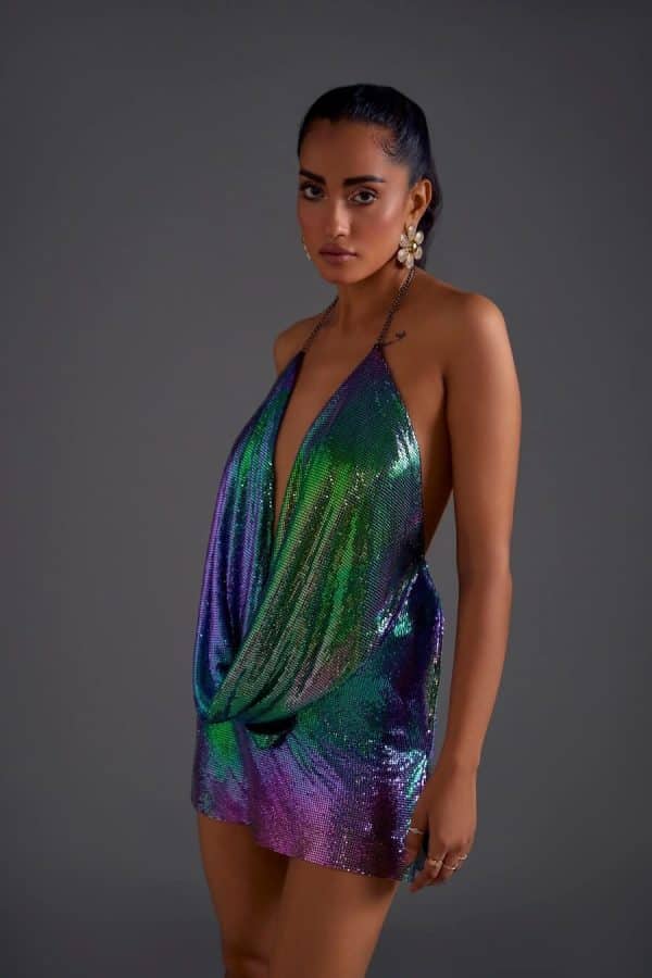 Deep Cowl Dual-Tone Chainmail Top