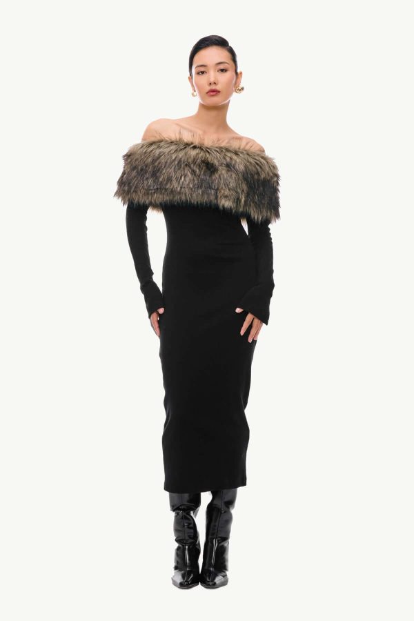 Fur Band Knit Dress