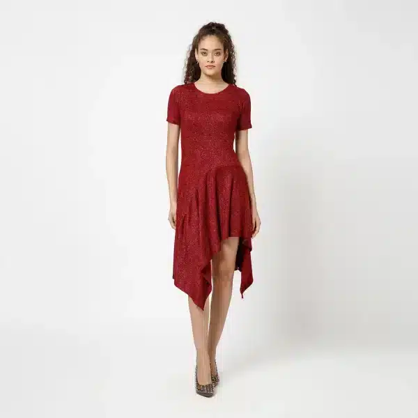 Maroon Asymmetrical Velvet Dress