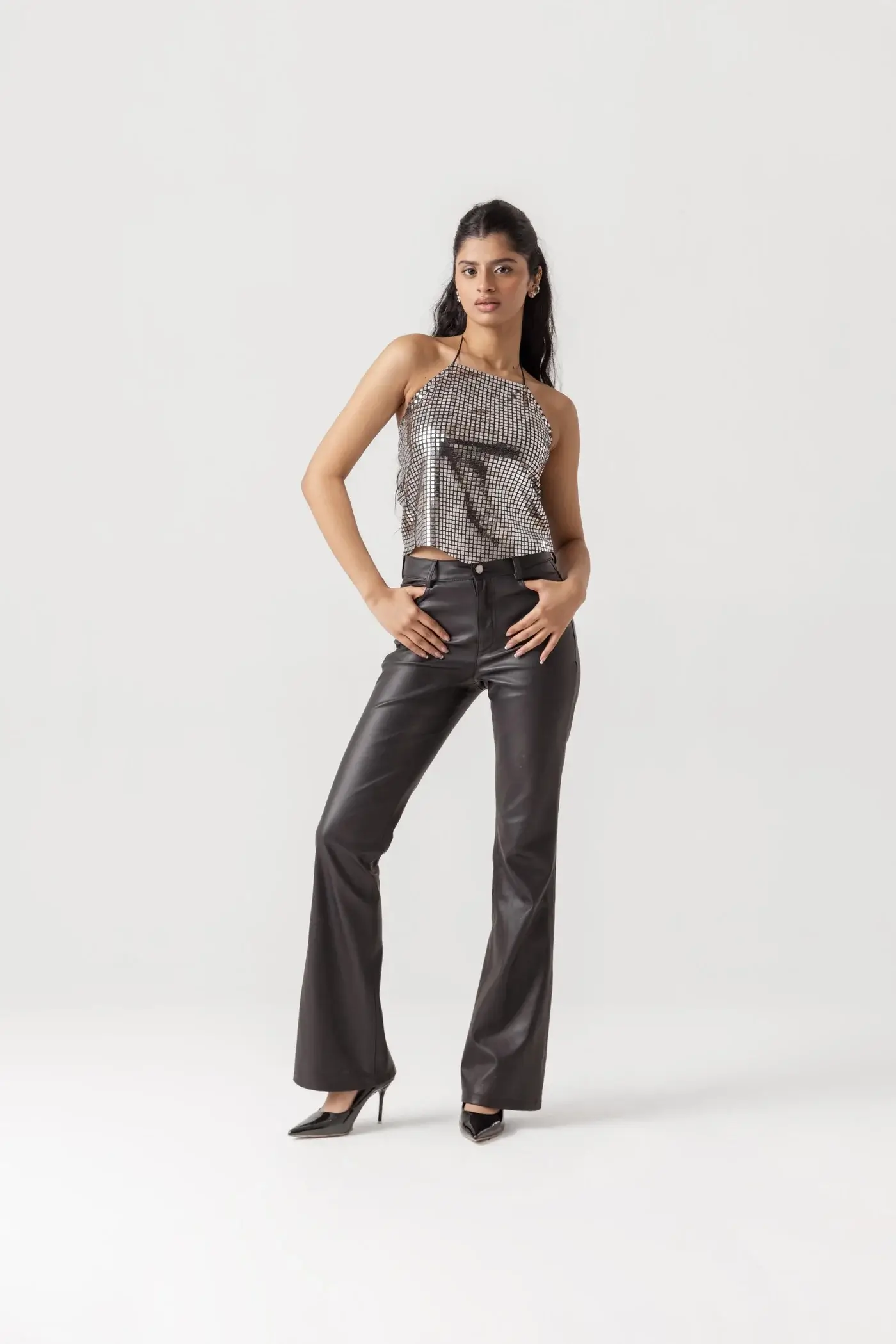 Nargis Halter Neck Top Silver