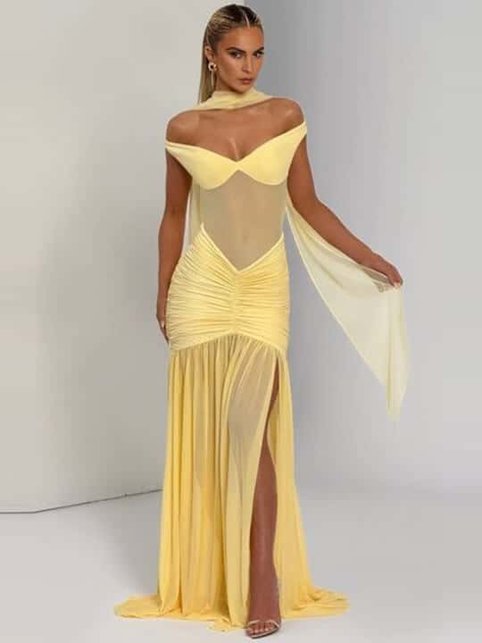 Aurelia Mesh Lemon Maxi Dress by Bee Boe