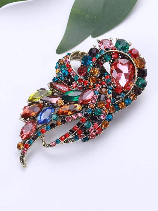Crystal Stone Studded Brooch by SYGA