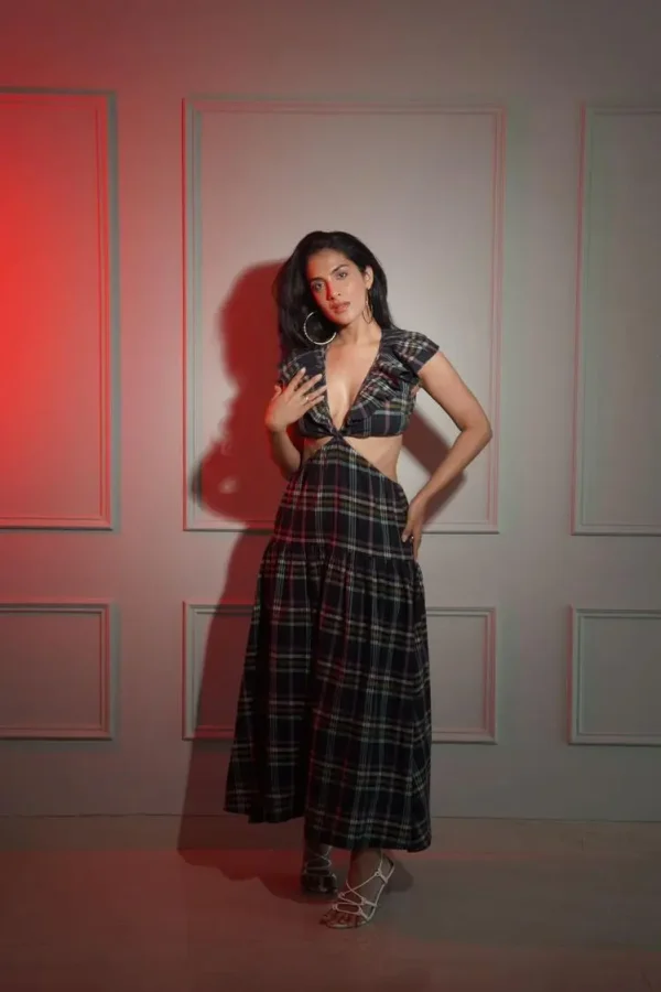 Cut Out Checked Maxi Dress