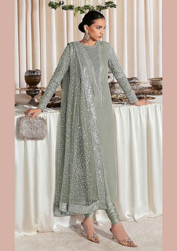 Olive Embroidered Faux Georgette Kurta Set