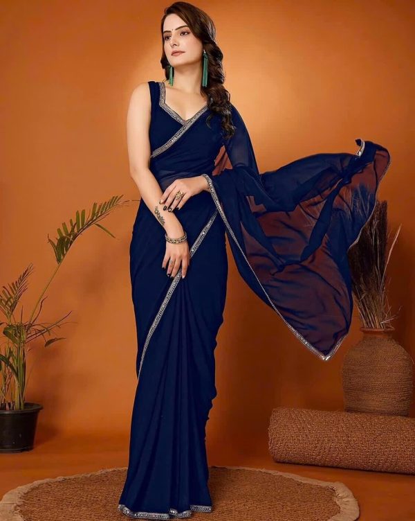 Woven Designer Georgette Solid Plain Saree Saree by Anjaneya Sarees